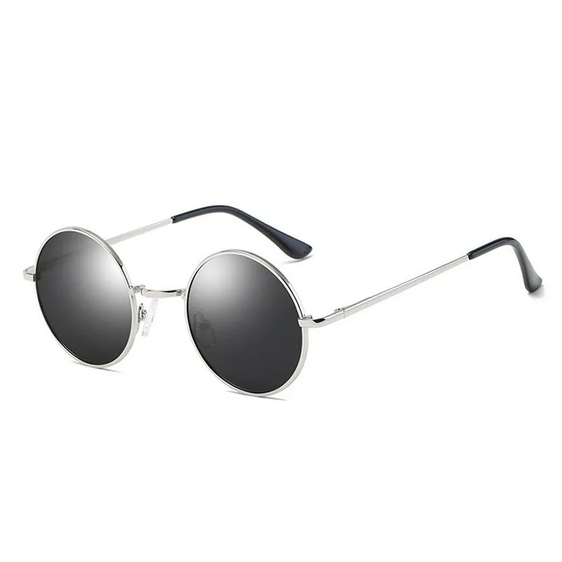 black sliver Dokly Новая мода шоу стиль очки настоящие поляризованные солнцезащитные очки винтажные Круглые Солнцезащитные очки UV400 черные линзы - Цвет линз: black sliver