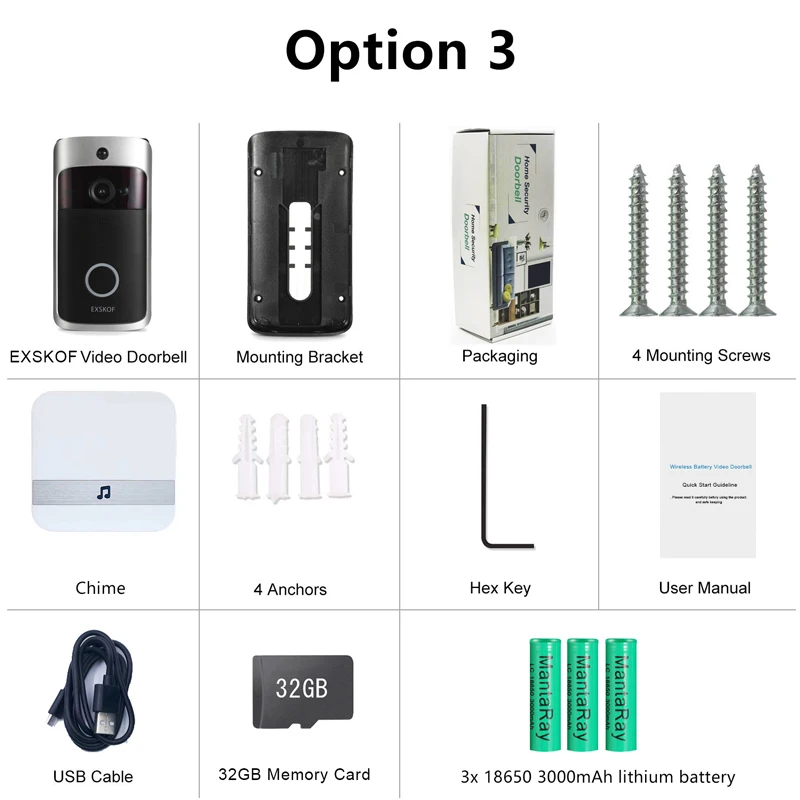 Option 3 Умный IP видеодомофон Wi-Fi видеодомофон дверной звонок wifi дверной Звонок камера для квартиры ИК сигнализация беспроводная камера безопасности - Цвет: Option 3