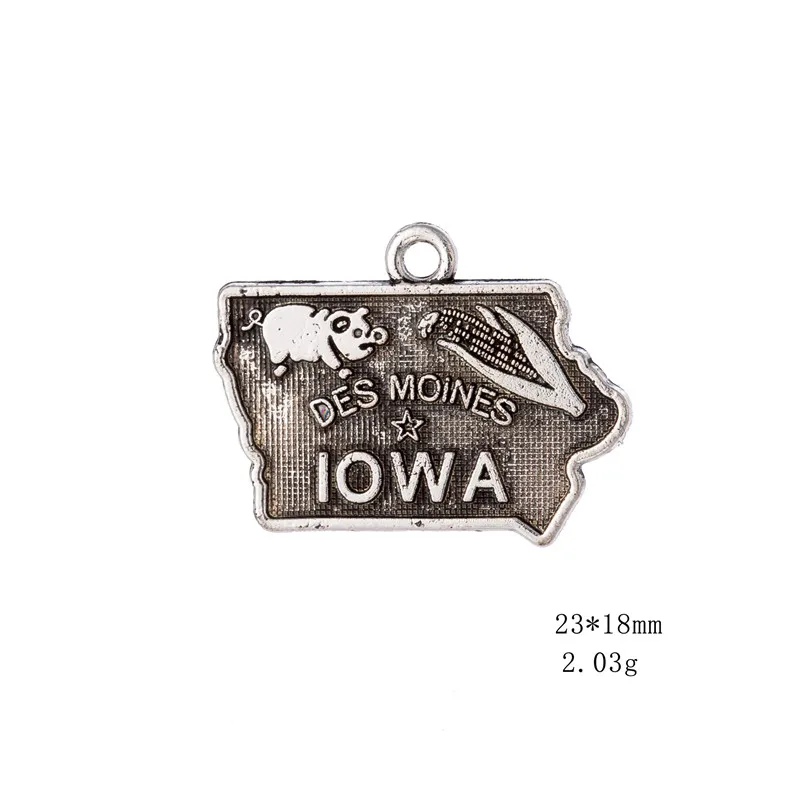 Серебряный цвет в форме Штатов Америки Карта Подвески для ювелирных изделий США