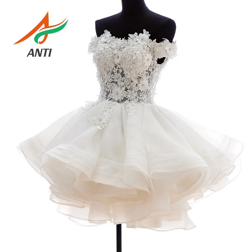 

ANTI Elegant Cocktail Dress Applique Pearl Crystal A-line Off-the-shoulder Short Dress Tulle Perspective Party Dress Custom