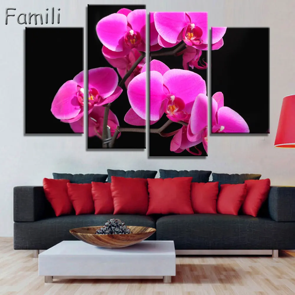 4 шт. настенные картины Орхидея|picture for living room|wall picturespurple orchids |