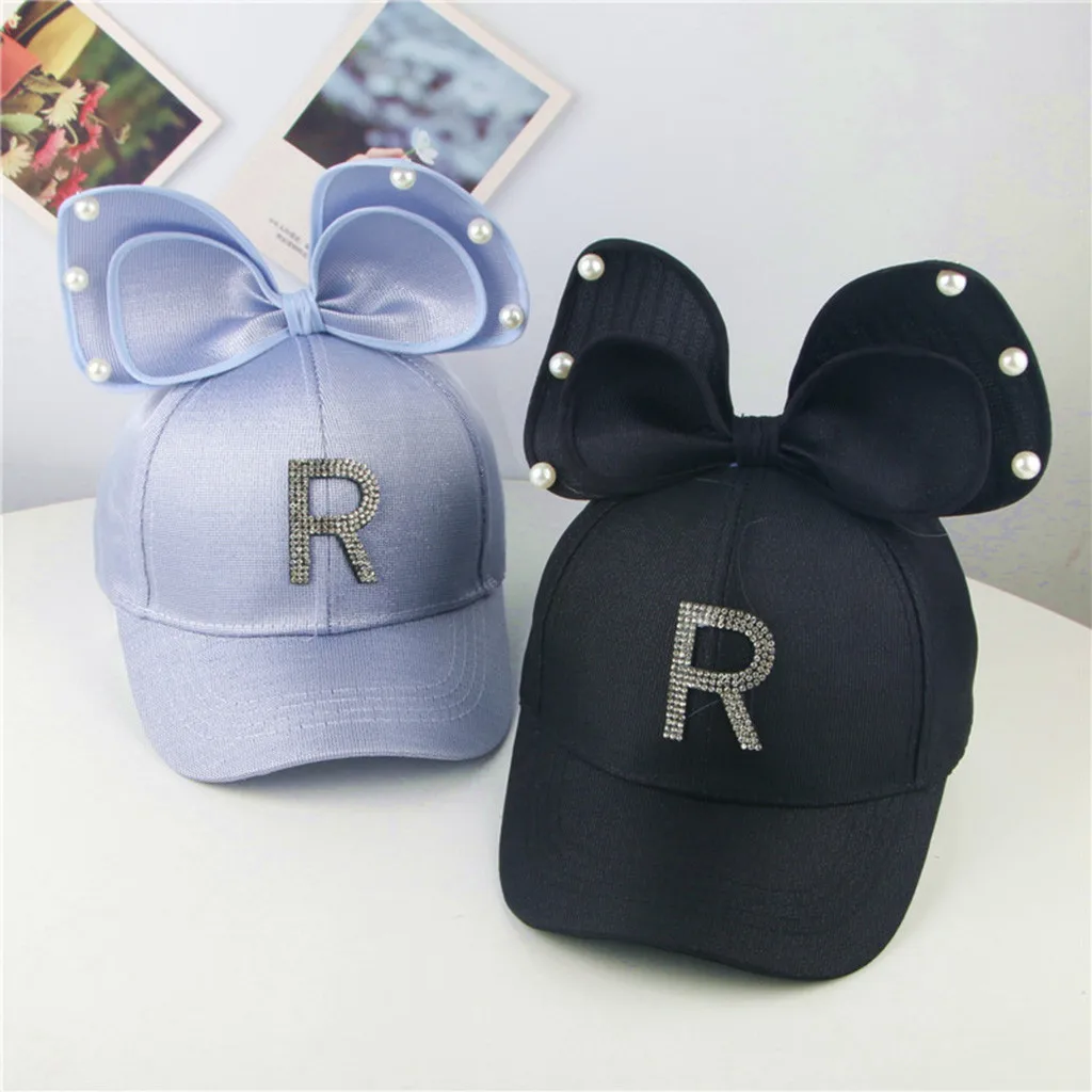 Милые детские шляпы с жемчужным бантом и буквенным принтом бейсбольная кепка от