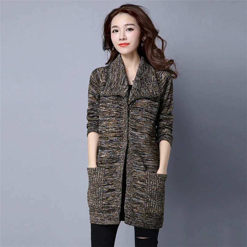 Весенний новый вязаный кардиган для женщин средней длины корейская мода дикая