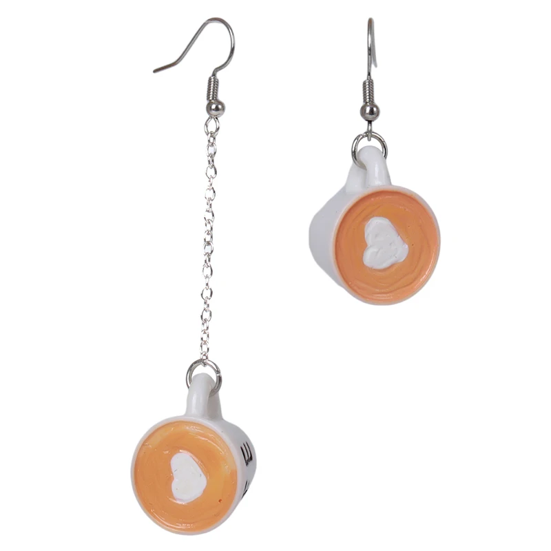 Женская Прекрасная подвеска в виде сердца в кофейной чашке серьги с пищевыми продуктами для женщин модные креативные ювелирные изделия ручной работы персонализированные подарки - Окраска металла: White AB style