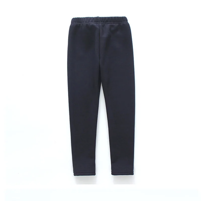 Navy blue Теплые детские штаны с флисовой подкладкой для девочек зимние однотонные спортивные Леггинсы для маленьких девочек, детская одежда темно-синий, серый - Цвет: Navy blue