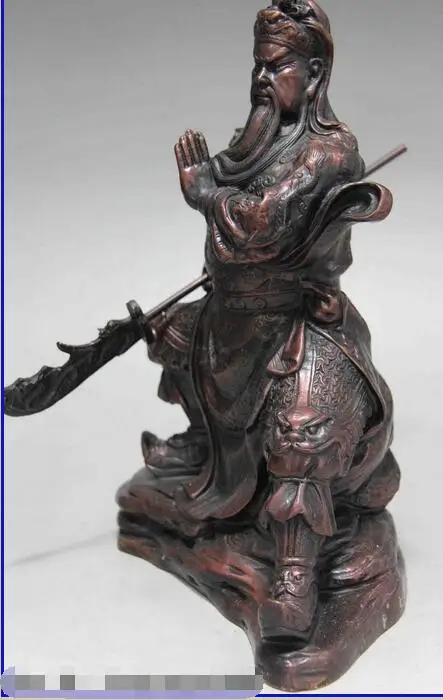Китайская народная статуя Гуань Гонг Дракон Юй из чистой бронзы Бог войны