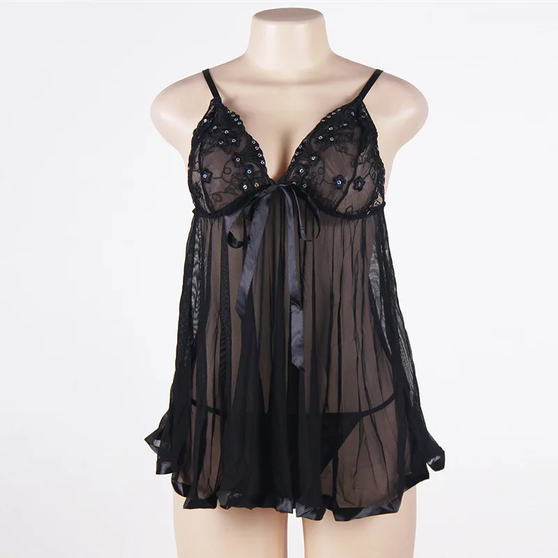 Women Lingerie Sexy Hot Erotic Costumes Lace Sleepwear Nightgown + Thongs Bodydoll Underwear Plus Size 5XL 6XL Nightwear | Тематическая
