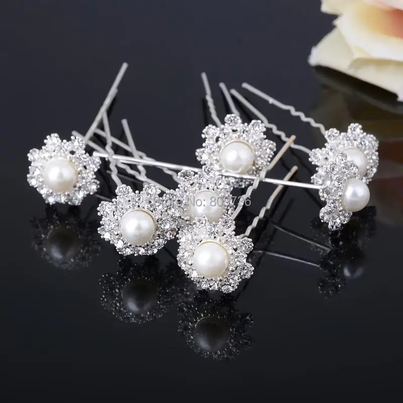 

20Pcs/lot Wedding Bridal Pearl Hair Pins Crystal Hair Stick Flower Hairpin Woman U Hair Clips Hair Jewelry Accessories Free