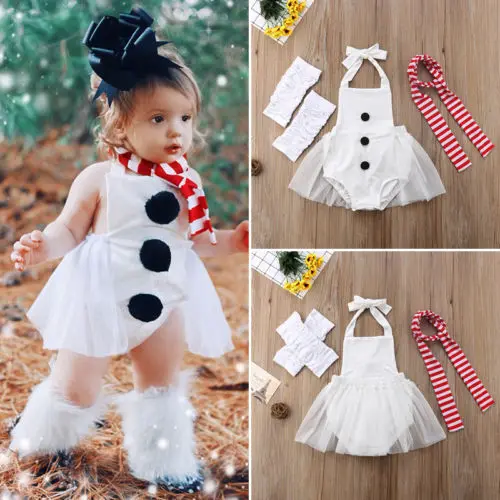 Детское боди для девочек Снеговик шарф гетры комплект одежды платье из фатина со
