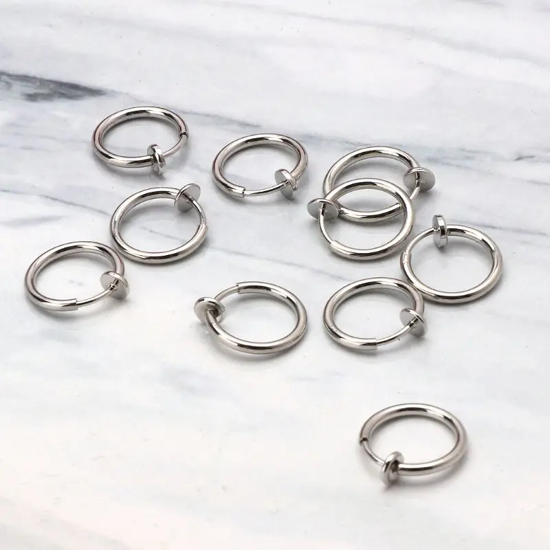 

10Pcs Sliver No Ear-hole DIY Clip On Circle Hoop Earrings For Jewelry Making