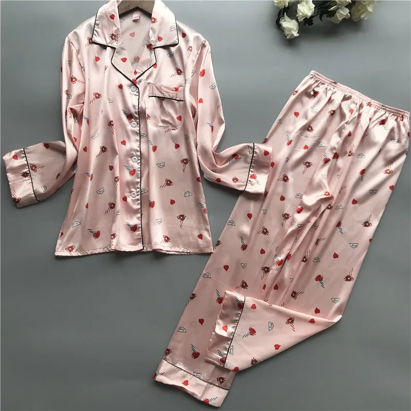 DEEPTOWN для женщин пижамы девочек Атлас повседневное печати Пижама Femme шелк Pijama Mujer