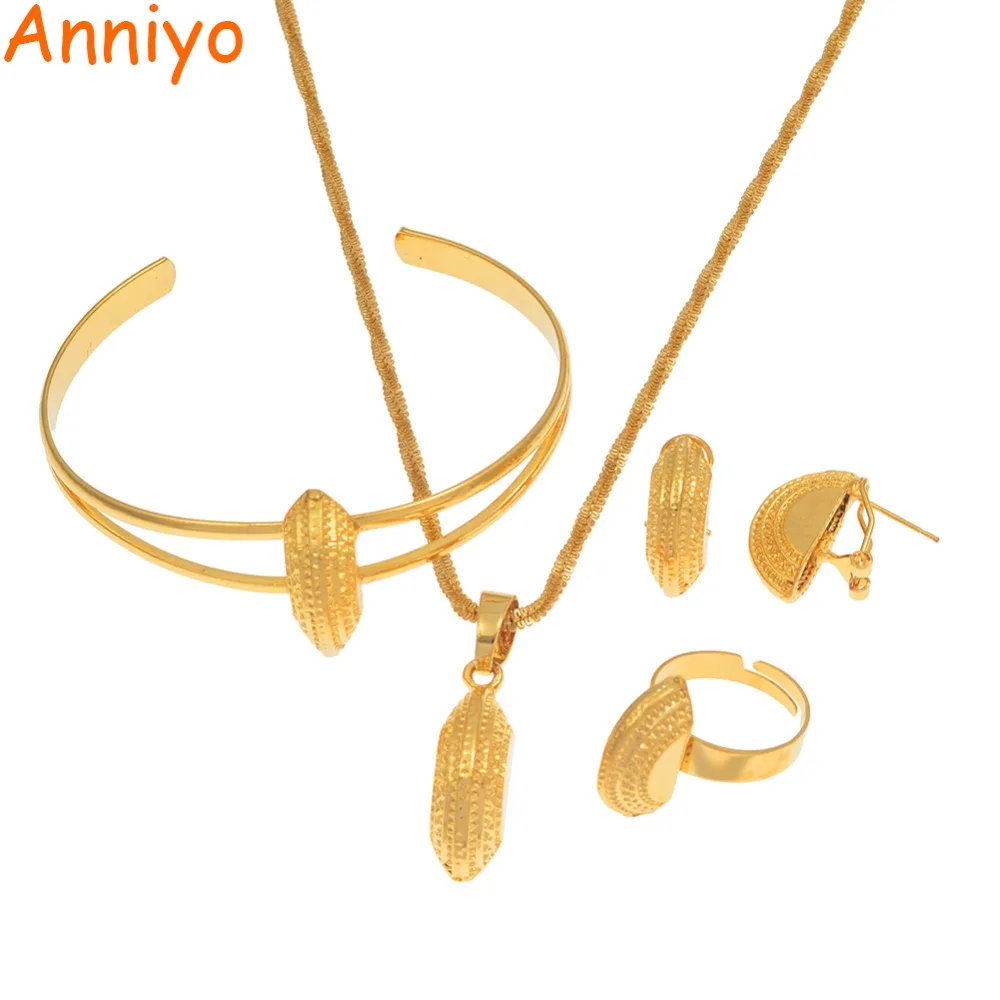 Anniyo новые эфиопские Ювелирные наборы для дети, девочки ожерелья серьги кольцо браслет золотой цвет африканская Эритрея Habesha#164506