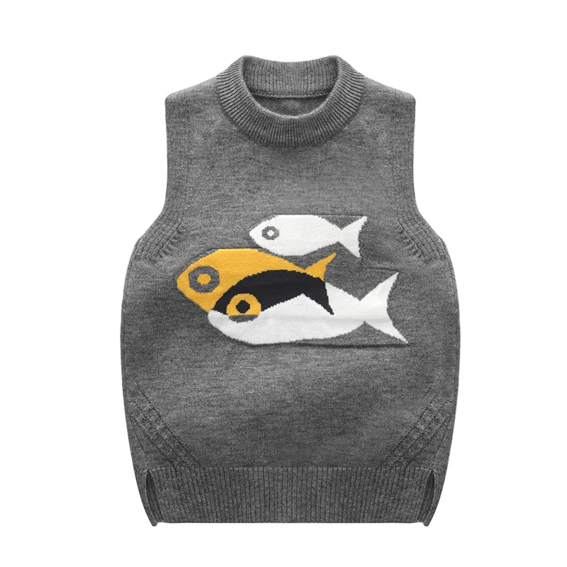 SLKMSWMDJ new autumn and winter children's sweater vest boy girl knit sweater cute cartoon pattern baby comfort vest 15 colors