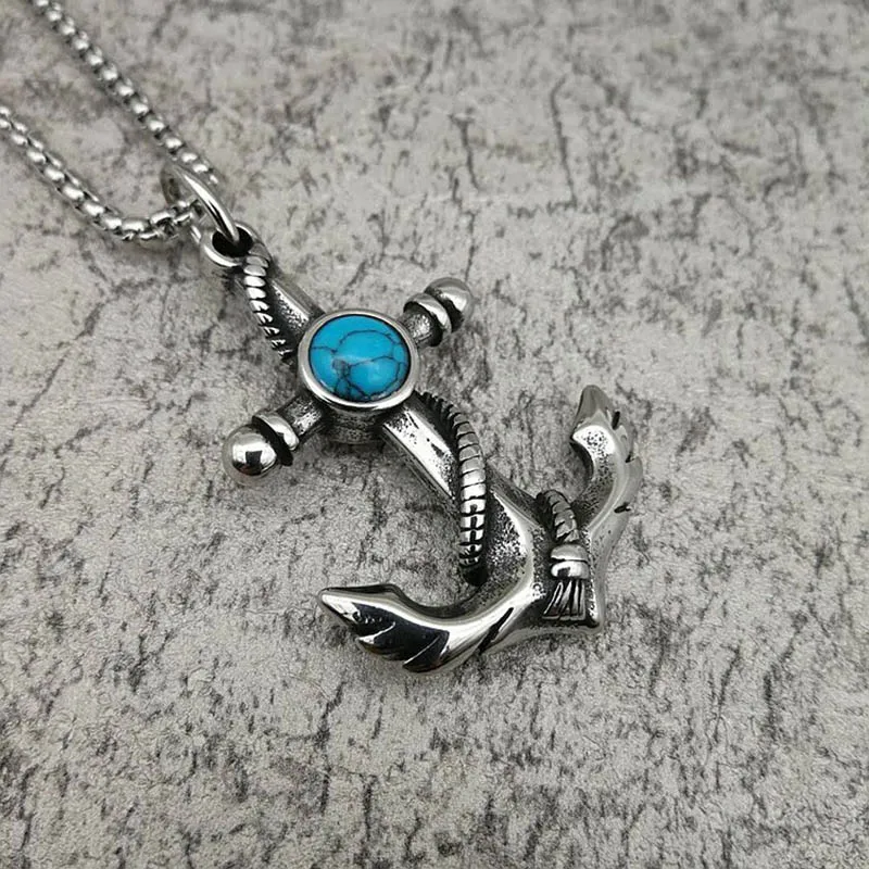 Панк Винтаж Стиль бирюзой якорь подвески ожерелья никогда не увядает