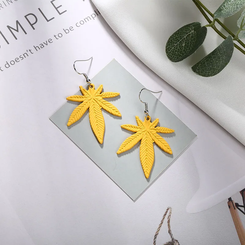 Yellow Пеньковые листья, выдолбленные винтажные геомертические розовые, зеленые, желтые висячие серьги, висячие серьги для женщин - Окраска металла: Yellow