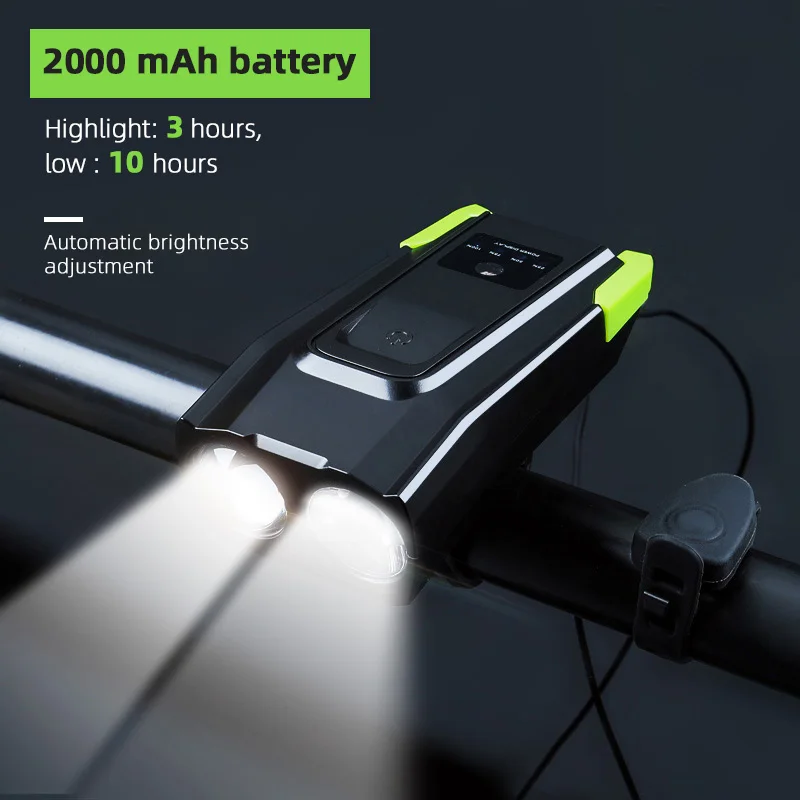 2000mAh Black Green Велосипедный звонок с светильник 2000mAh 4000mAh перезаряжаемый 800 люмен светодиодный передний светильник для велосипеда - Цвет: 2000mAh Black Green