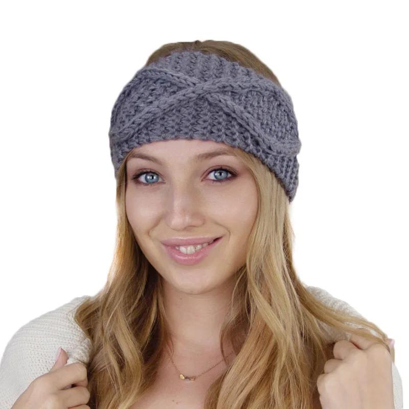 Модная вязаная повязка для волос ручной работы женщин одноцветная осенне-зимняя