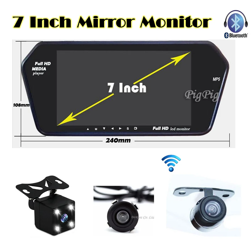 2 4G Беспроводной HD 7 ''TFT ЖК дисплей 1024*600 авто зеркало монитор Bluetooth MP5 заднего