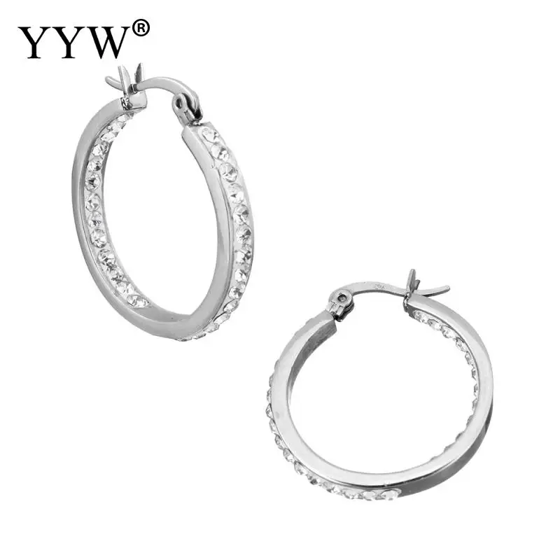 Women Earrings Statement Rhinestone Stainless Steel Ear Loop Hoop Earring 2018 Punk Pendientes Round Circle | Украшения и