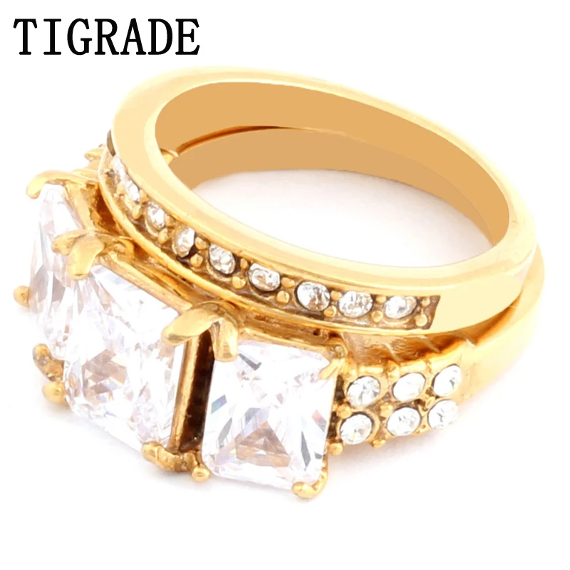 Набор Колец Tigrade из нержавеющей стали золотого и серебряного цвета Женское