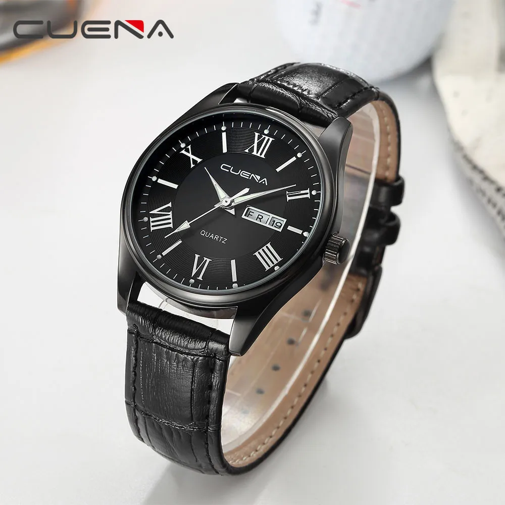 Часы CUENA мужские армейские повседневные кожаные аналоговые кварцевые|Кварцевые