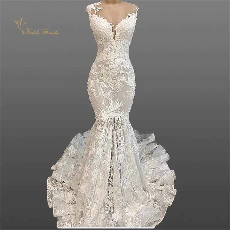 Vestido De Noiva шикарное детское платье силуэта «русалка» свадебное платье Воротник Sheer Jewel фасона «рыбий хвост» Свадебные платья настоящие фото Vestido de Noiva
