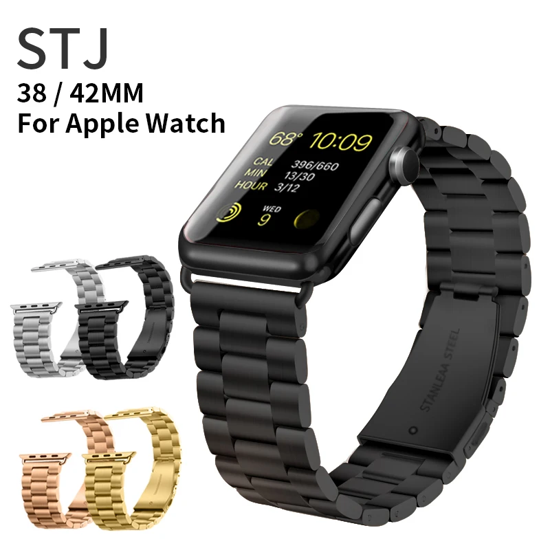 STJ бренд Нержавеющая сталь ремешок для наручных часов Apple Watch, версии 3/2/1 38 мм 42 мм металлический спортивный ремешок для наручных часов iwatch серии 4 40 мм 44 мм