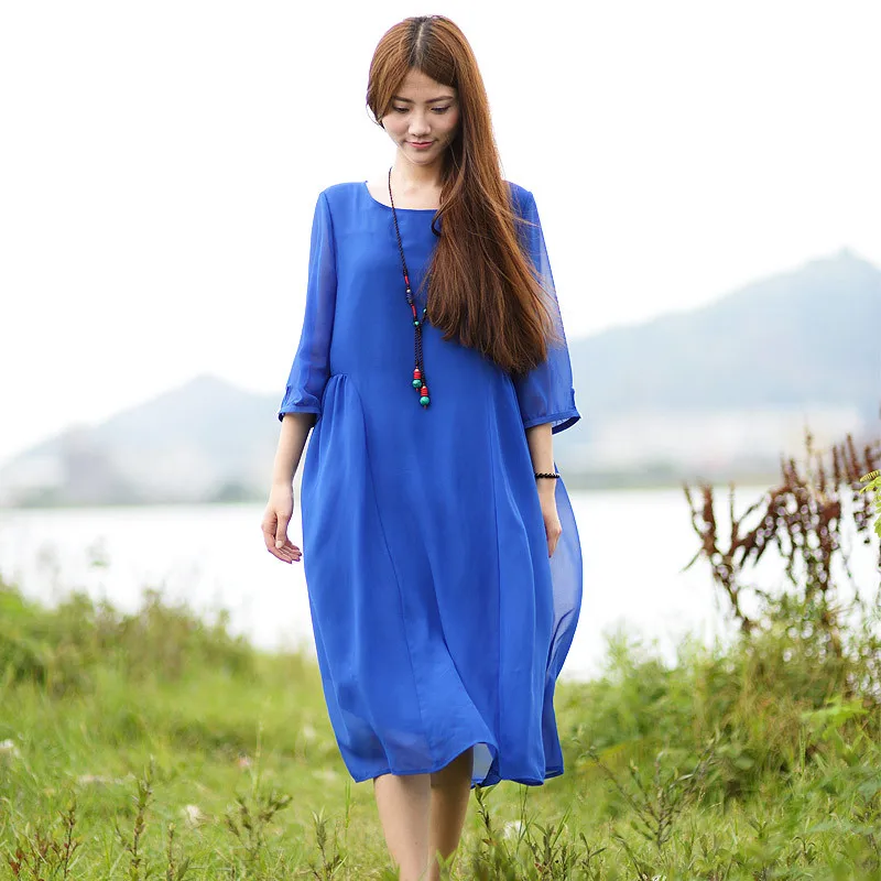 

Платье SCUWLINEN женское, однотонное, с круглым вырезом, рукавом до локтя, свободное вечерние из двух предметов, с вышивкой бисером, длинное мило...