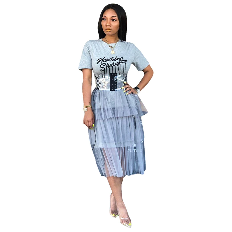 Великолепное Летнее Платье макси с коротким рукавом и буквенным принтом