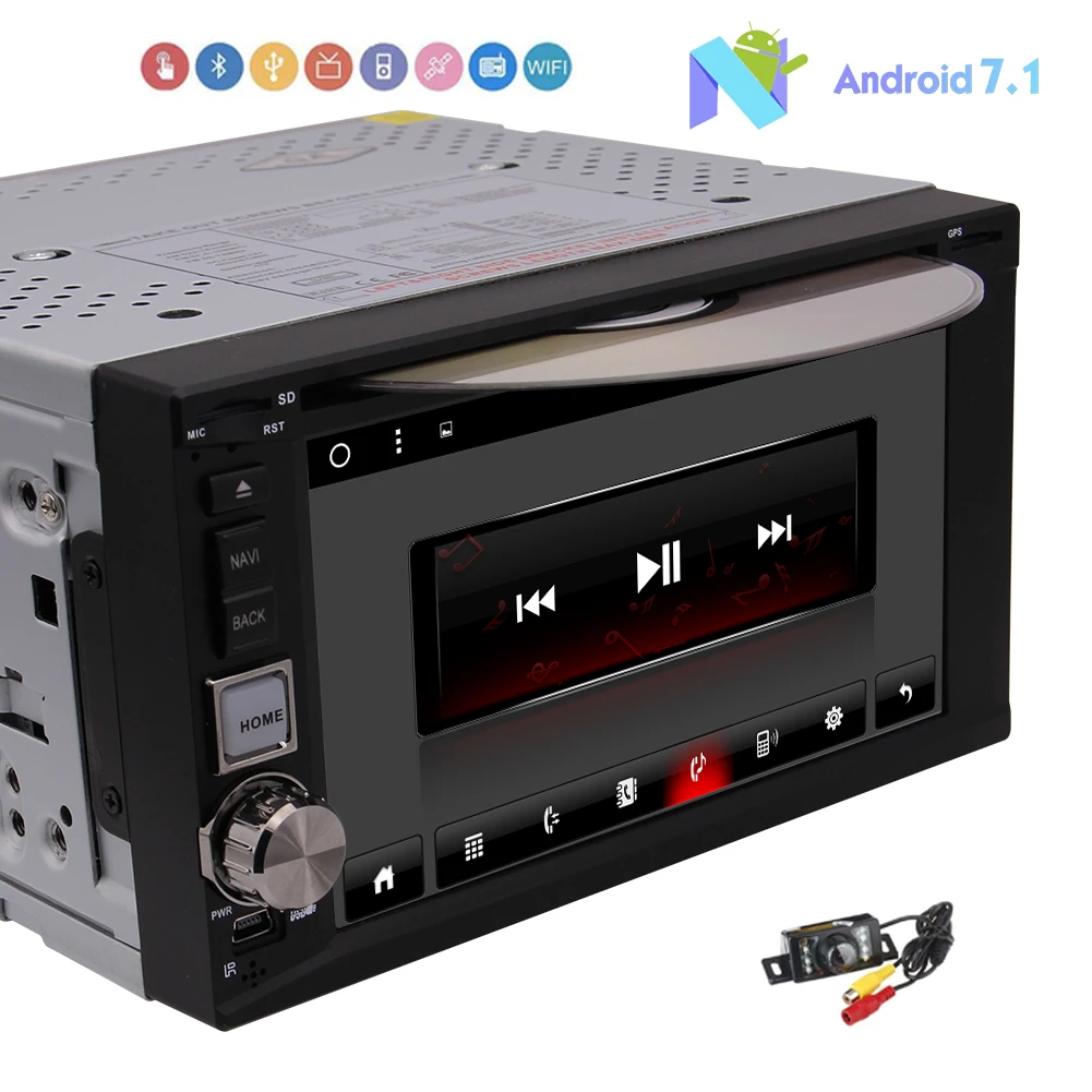 Автомагнитола с камерой + Android 7 1 Nougat 2 Din GPS DVD плеер 6 дюйма емкостный сенсорный