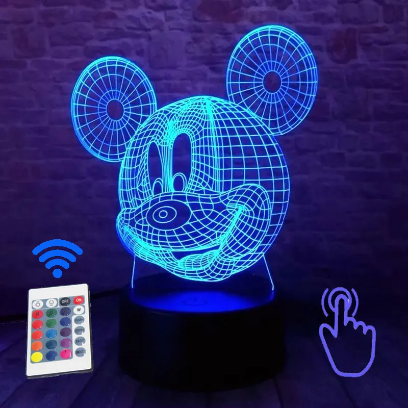 Remoter and Touch 2 Световой с принтом Микки Маус для детей, Brinquedo 3D Иллюзия светодиодный ночной Светильник Красочные мигающий светильник Микки Мышь аниме Рисунок Игрушки - Цвет: Remoter and Touch 2