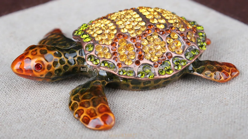 Small Turtle Jeweled Trinket Box with Shiny CrystalsTurtle Tortoise Jewelled Trinket Box Jewelry Box  Turtle Pill Box Figurine