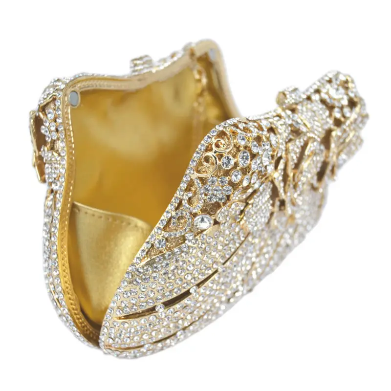 Роскошная вечерняя сумочка с золотым цветком и кристаллами для банкета розами