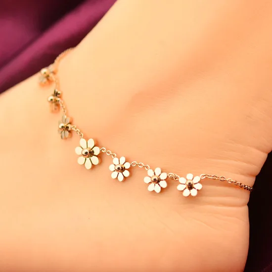 Браслет из нержавеющей стали с цветком для ног розового золота|foot bracelet|bracelet