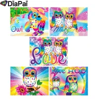 diapai 5d diy diamond painting 100 full squareround drill colorful cartoon owl 3d embroidery cross stitch home decor