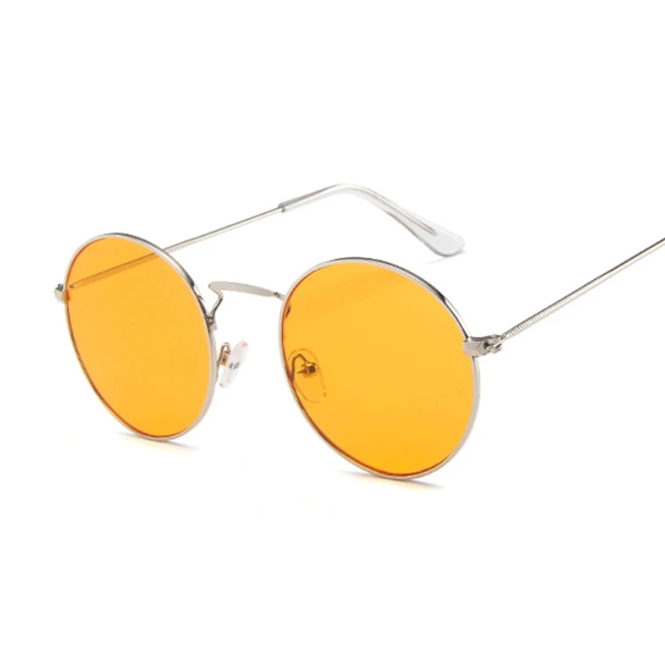 SilverOrange Винтажные классические металлические круглые солнцезащитные очки для женщин, маленькие новые ретро брендовые красные оранжевые розовые прозрачные очки для женщин UV400 - Цвет линз: SilverOrange