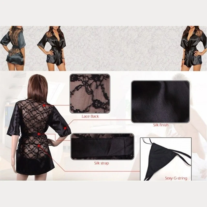 Женское сексуальное шелковое белье Babydoll кружевной банный халат с поясом ночная