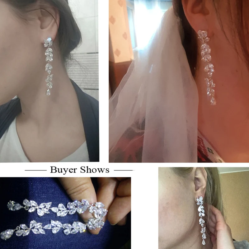 Серьги подвески женские длинные в форме БЕЛЫХ ЛИСТЬЕВ с