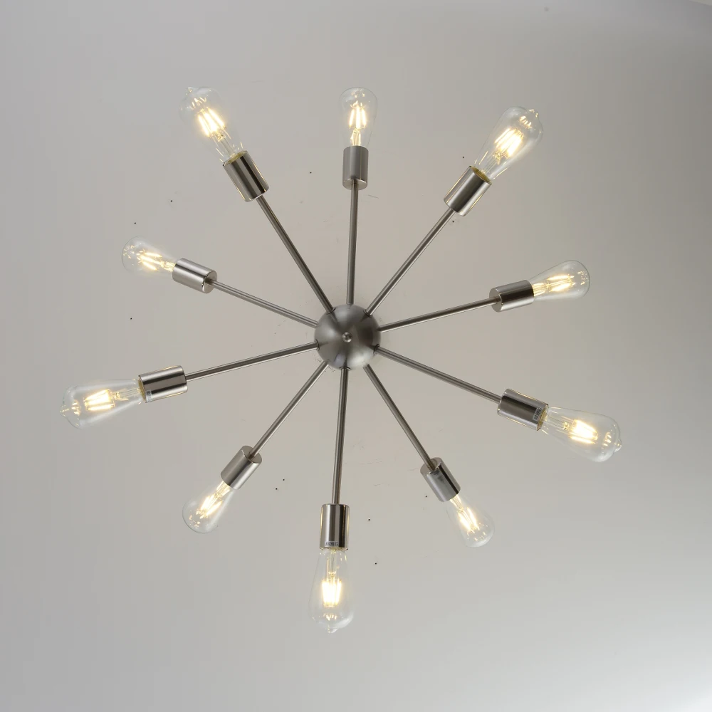 Sputnik Chandeliers Brass Modern Pendant Lamps Antique gold Industrial stair Lighting fixtures 10 arms Brushed Nickel Black tube