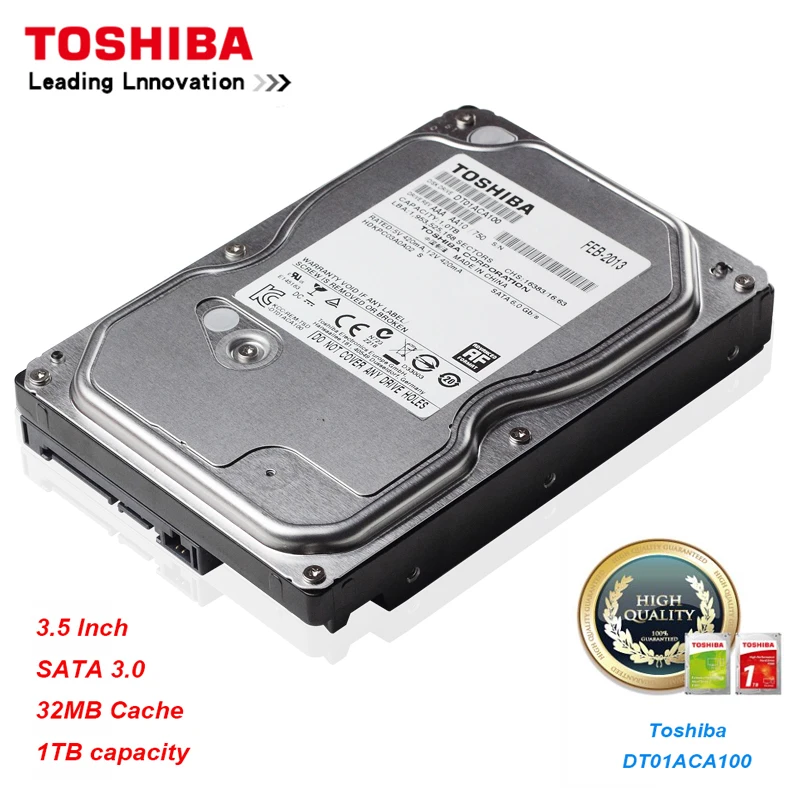 

Toshiba 1T Hard Drive Disk for Desktop PC DT01ACA100 SATA/300 6Gb/s 7200RPM 32MB HDD Cache 3.5" Internal Hard Drive