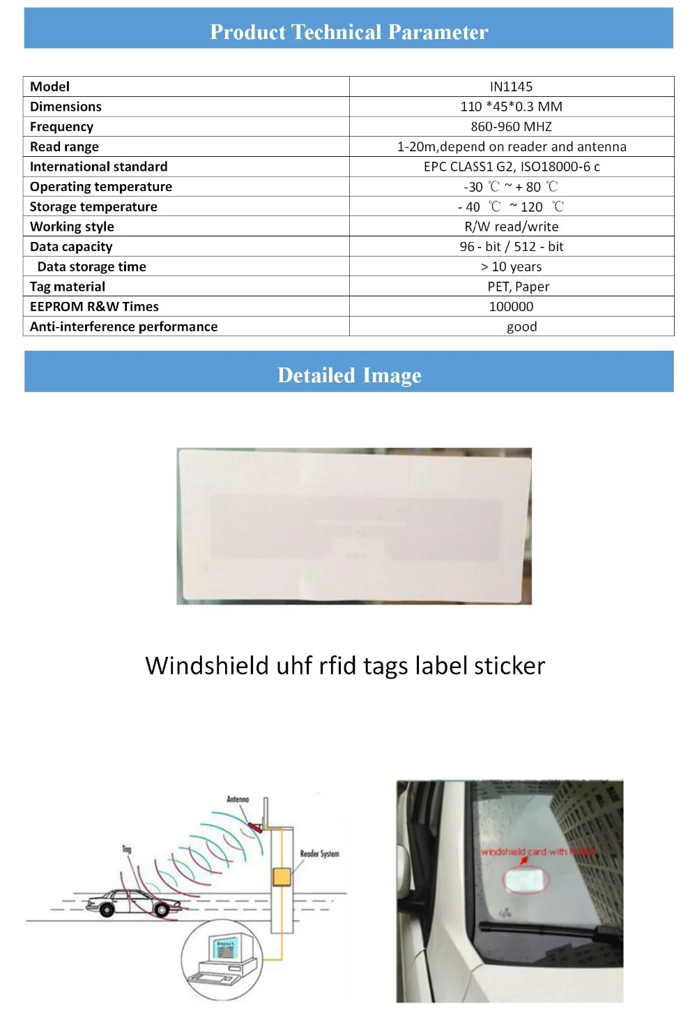 Автомобильный доступ длинный 5-10 м средний диапазон UHF RFID считыватель тег rfid клей анти-слеза uhf лобовое стекло тег этикетка