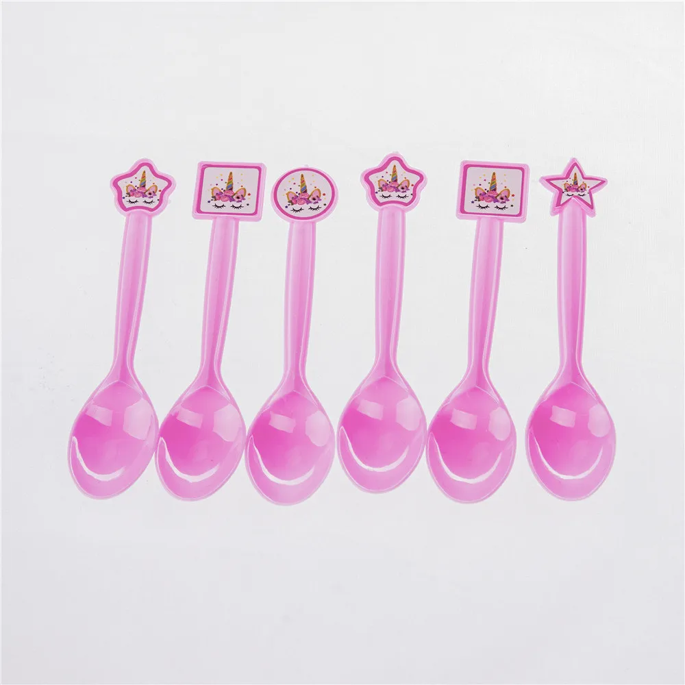 Cake spoon 6pcs Единорог тема одноразовая посуда тематическая вечеринка на день рождения композиция платье мультфильм Животные милый розовый подарок танец - Цвет: Cake spoon 6pcs