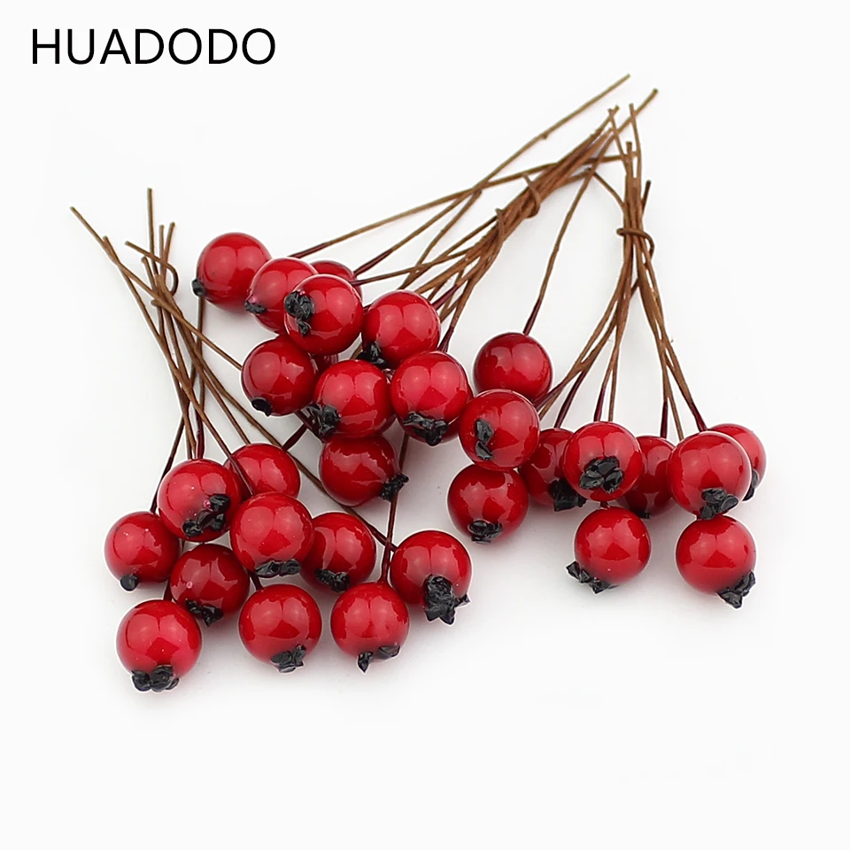 HUADODO 1 см 50 шт. искусственные тычинки цветов красные ягоды вишня поддельные Гладкий фрукт из пенопласта для свадьбы Рождество украшения