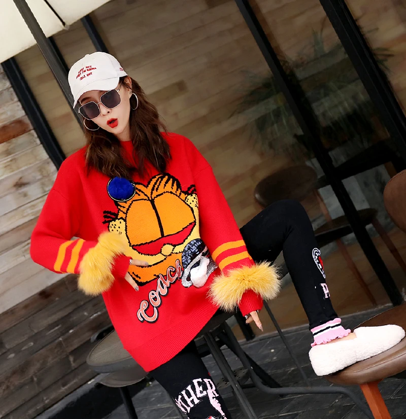 2018 осенний и зимний женский свитер брендовый Длинный свободный вязаный джемпер с