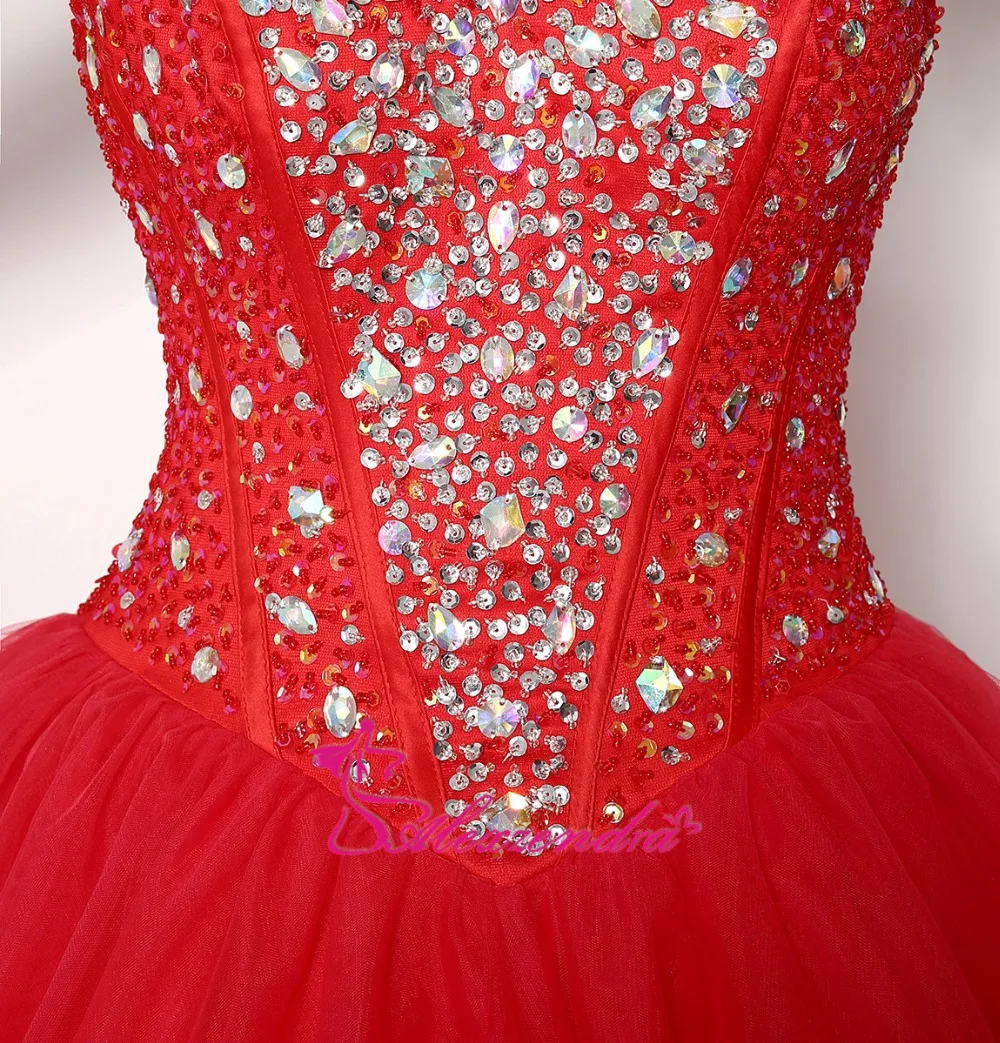 

Alexzendra Beaded Bodice Red Ball Gown Quinceanera Dresses Sweetheart Gorgeous Quinceanera Dresses