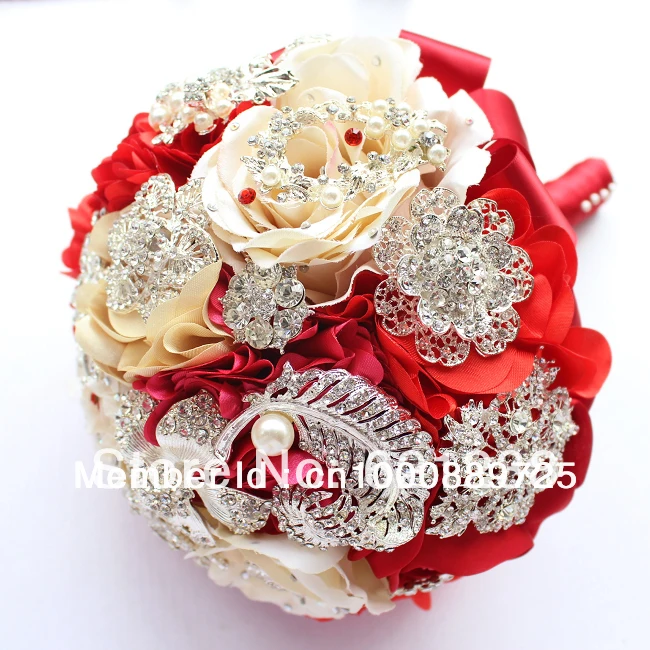 

8 inch red wedding bouquet bridal brooch bouquet Including groom corsage