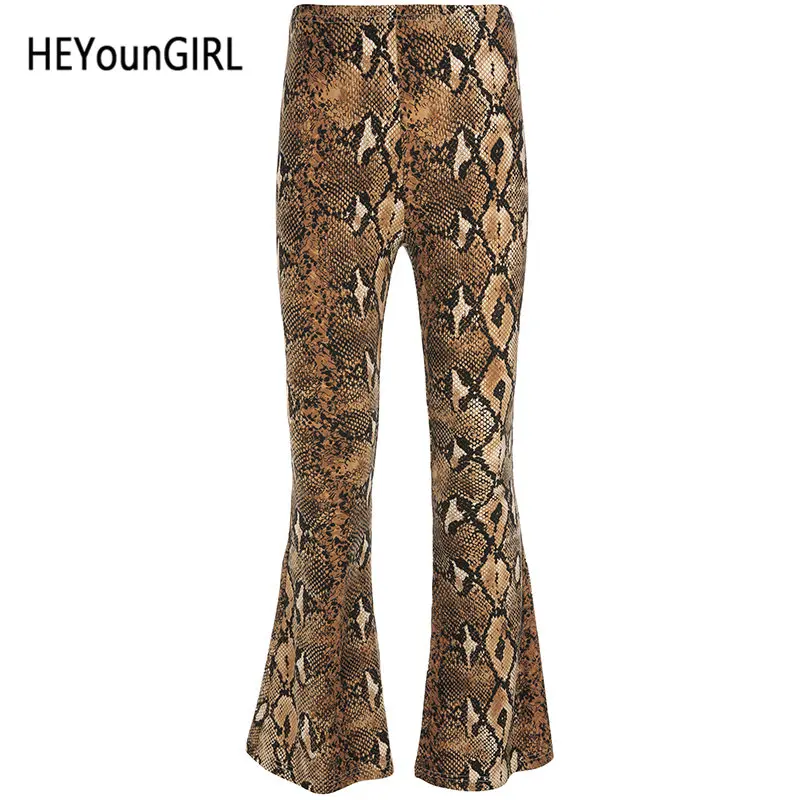 HEYounGIRL элегантные расклешенные брюки со змеиным принтом, брюки Капри с высокой талией, повседневные эластичные женские брюки для офиса, осень - Цвет: as picture