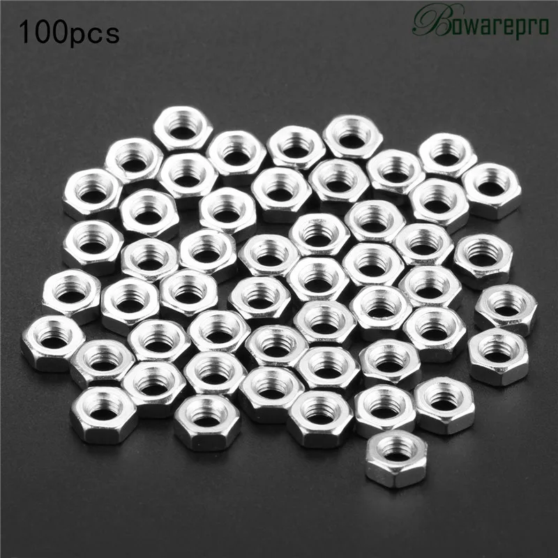 Bowarepro 100 шт. орехи M2/M2.5/M3/M4/M5 гайки из углеродистой Сталь метрики резьба гайки серебряный шестиугольник гайка для болтов крепления