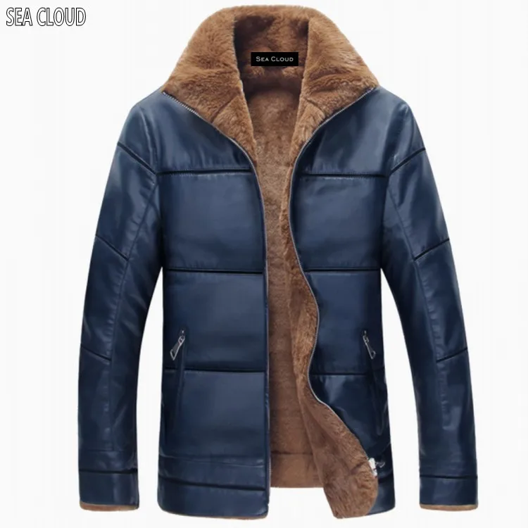

82 Free shipping men's plus size clothing winter male plus velvet thermal leather clothing loose Turn-down Collar coat Jackets