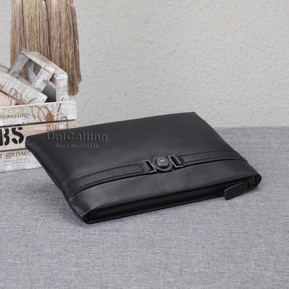 Модная мужская сумка из коровьей кожи повседневная однотонная на молнии большая